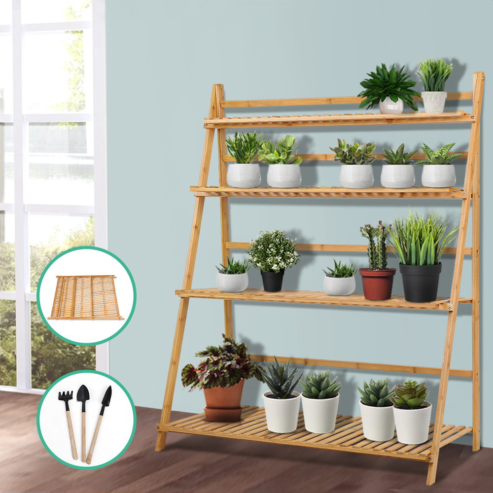 Artiss 4-Tier Bamboo Plant Stand Natural