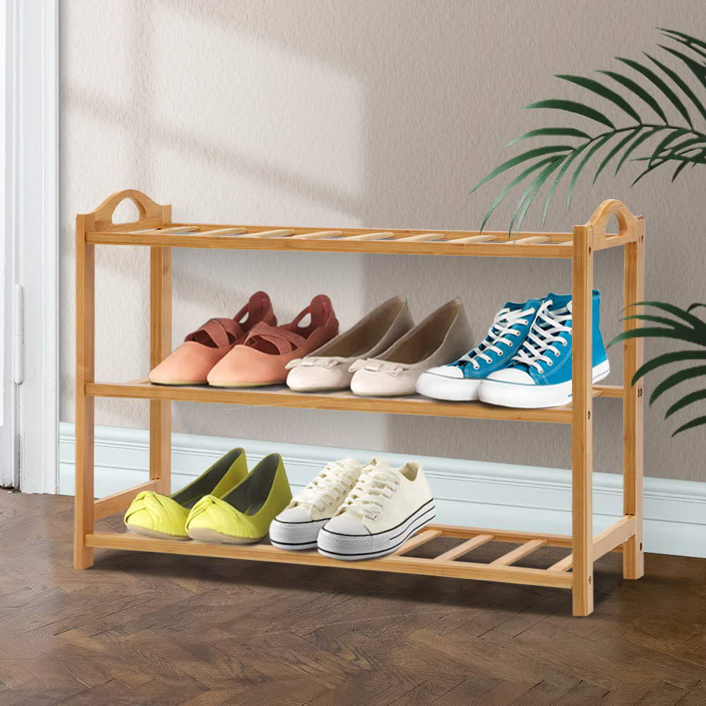 Bamboo 3-Tier Shoe Rack Natural 9 Pairs Storage