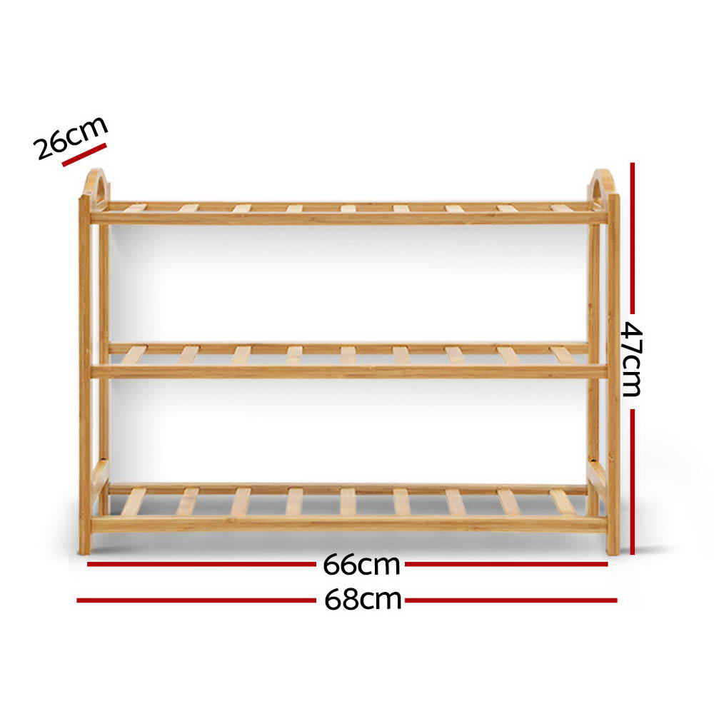 Bamboo 3-Tier Shoe Rack Natural 9 Pairs Storage