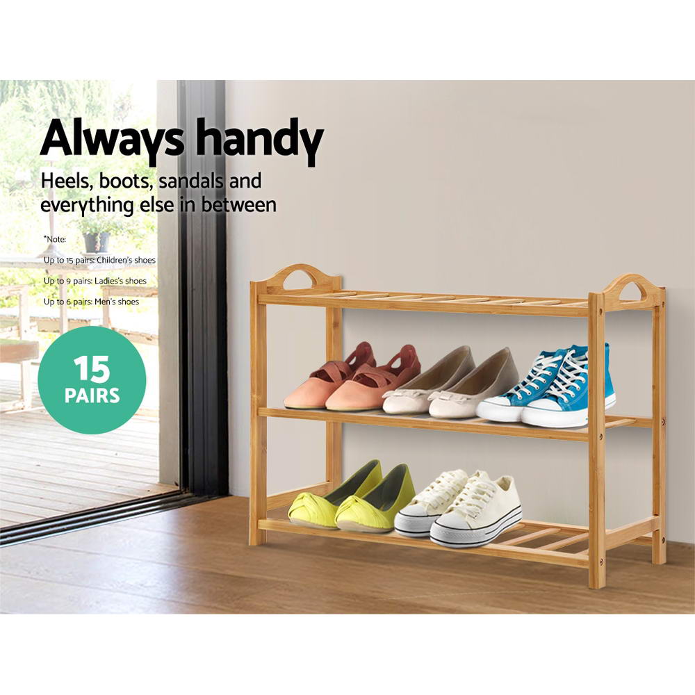 Bamboo 3-Tier Shoe Rack Natural 9 Pairs Storage