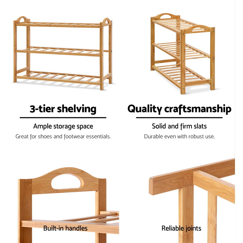 Bamboo 3-Tier Shoe Rack Natural 9 Pairs Storage