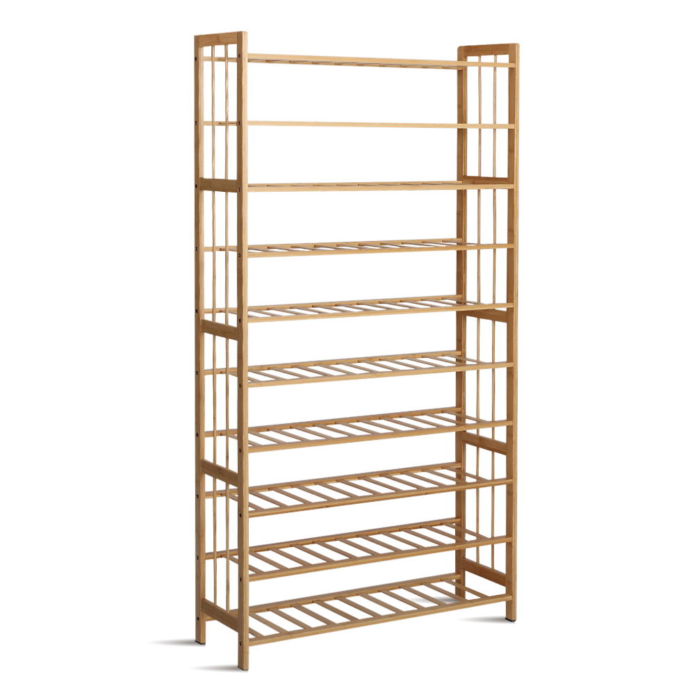 Bamboo 10-Tier Shoe Rack Cabinet Natural 50 Pairs