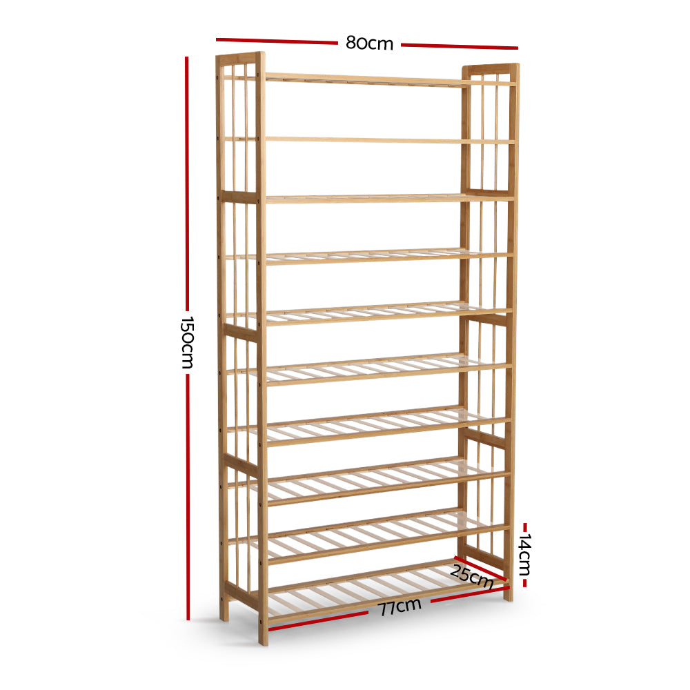 Bamboo 10-Tier Shoe Rack Cabinet Natural 50 Pairs