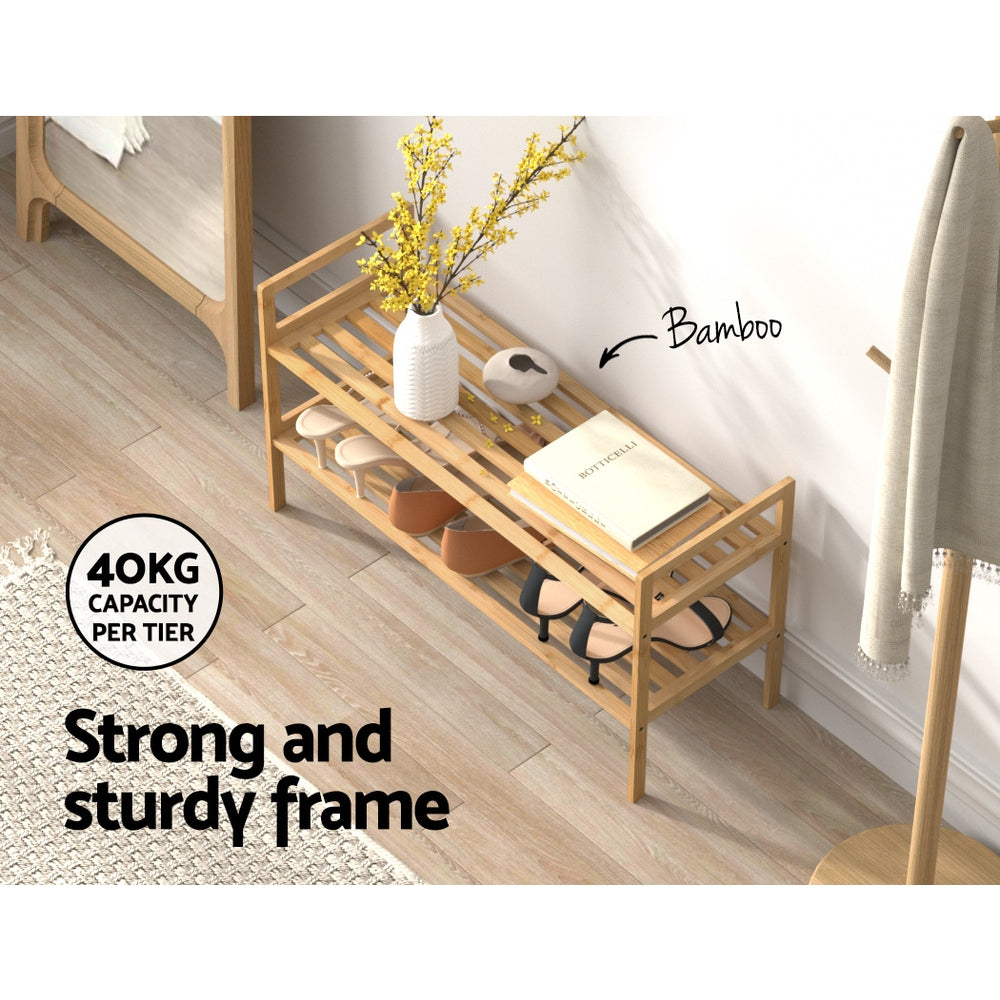 Hina Bamboo Shoe Rack Cabinet 2-Tier Pine