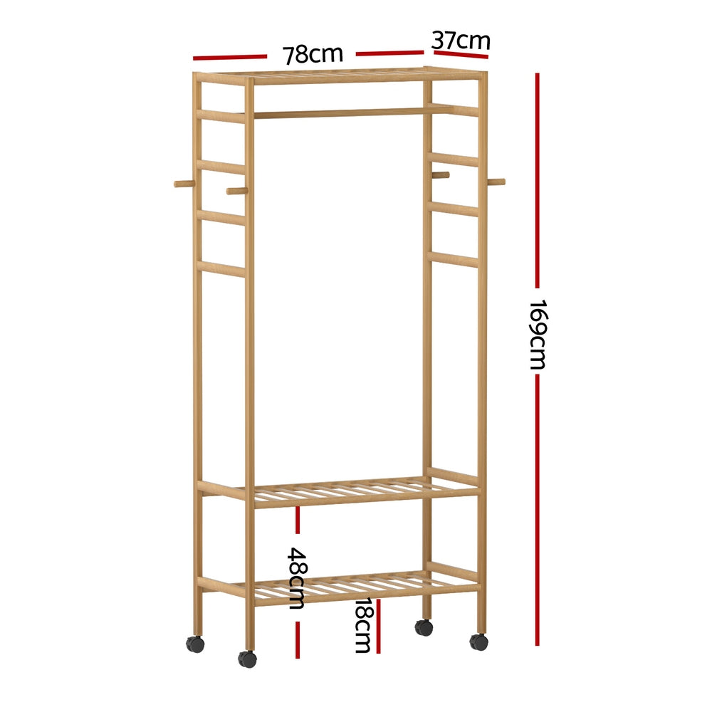 Artiss 169cm Bamboo Clothes Rack Wardrobe Coat Stand