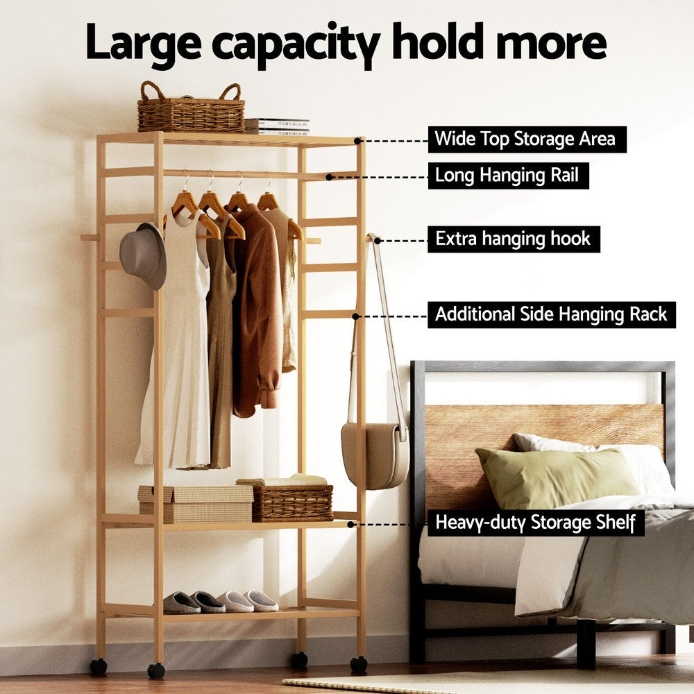 Artiss 169cm Bamboo Clothes Rack Wardrobe Coat Stand