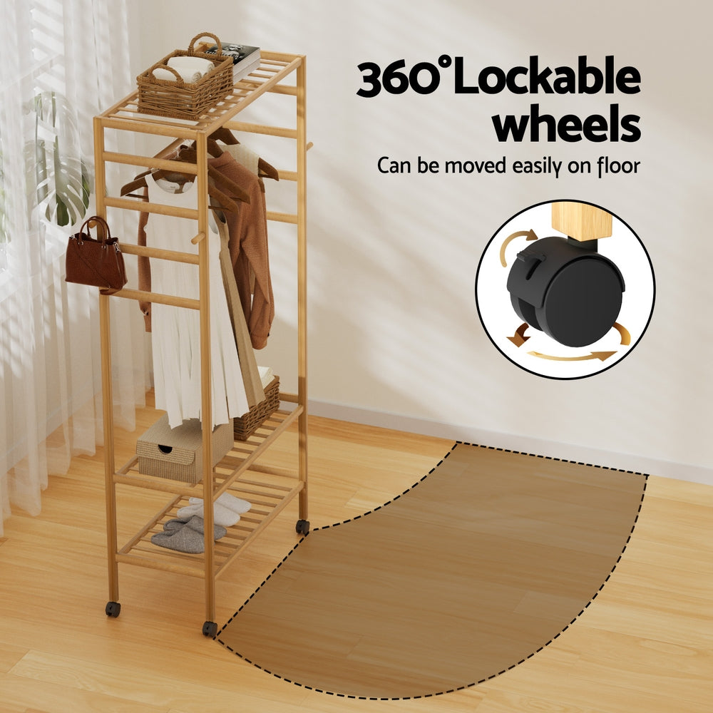 Artiss 169cm Bamboo Clothes Rack Wardrobe Coat Stand