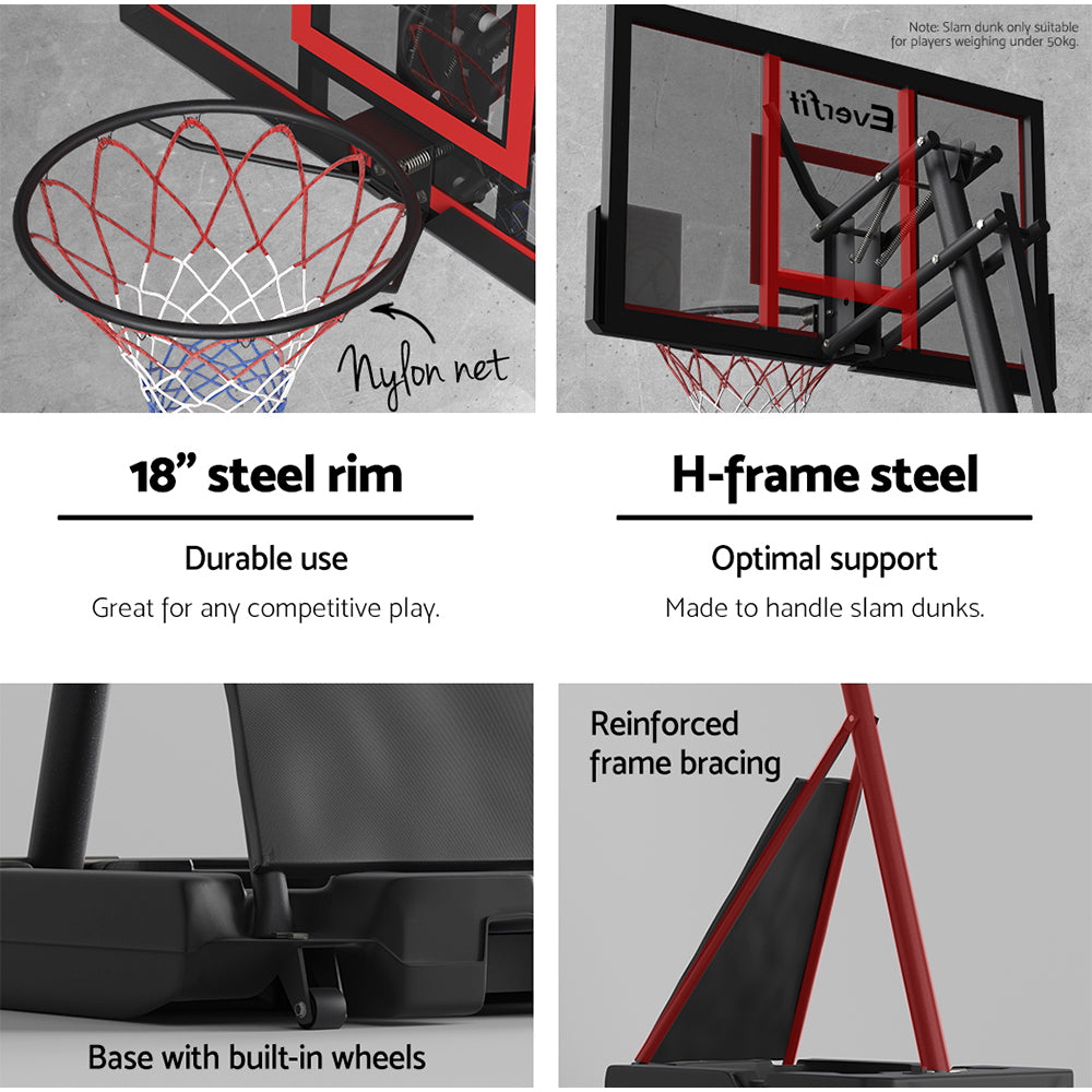 Everfit 3.05m Adjustable Basketball Hoop Stand Portable Red