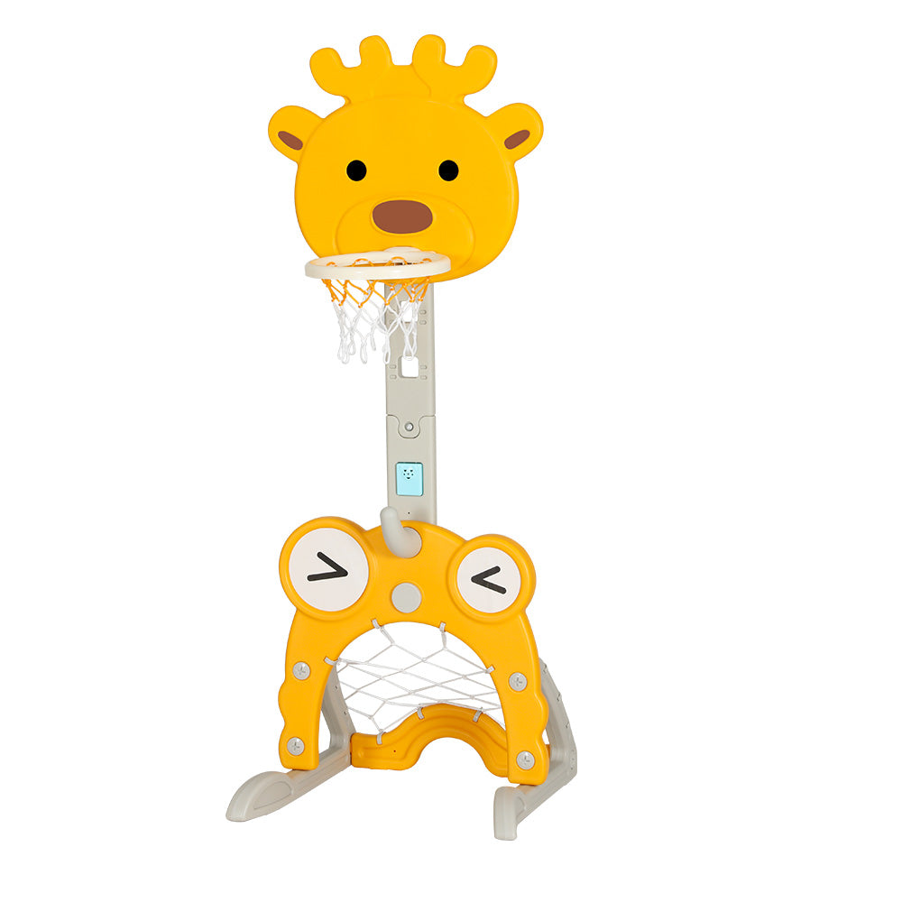 Keezi Kids 5-in-1 Sports Centre Adjustable Basketball Hoop Stand Yellow