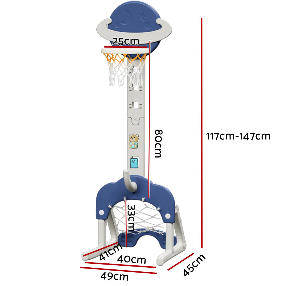 Keezi Kids 6-in-1 Sports Centre Adjustable Basketball Hoop Set Blue