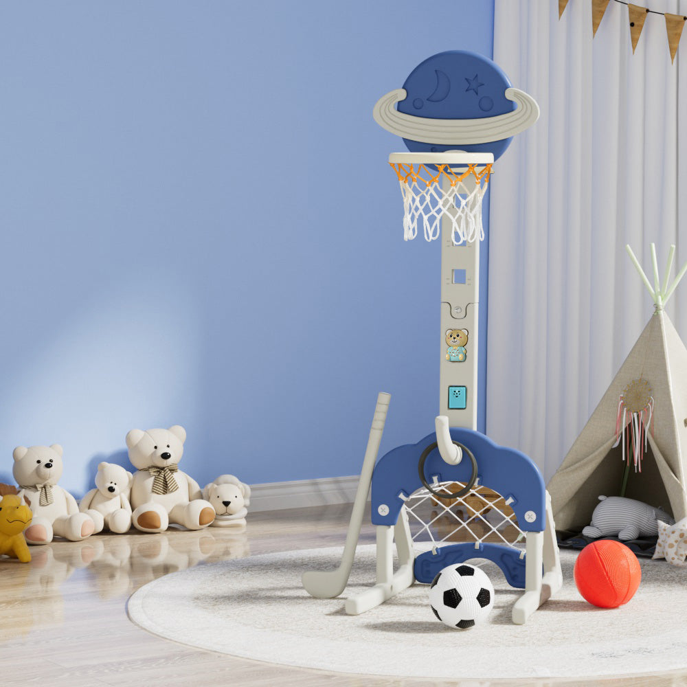 Keezi Kids 6-in-1 Sports Centre Adjustable Basketball Hoop Set Blue