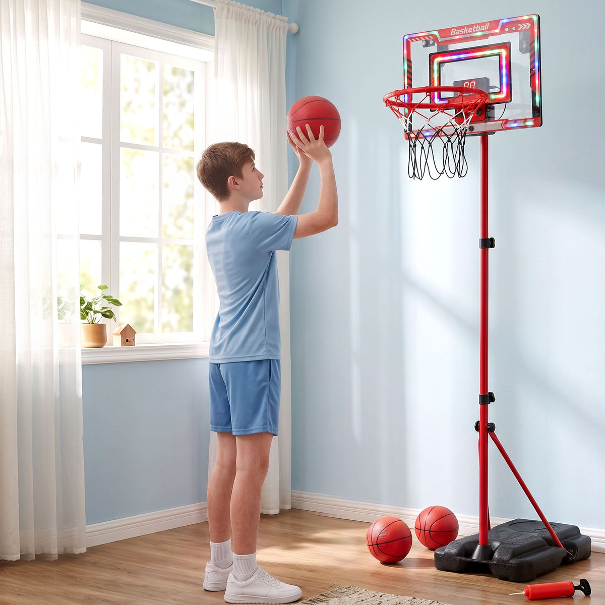 Everfit Kids Basketball Hoop Set 2 in 1 with Scoreboard Red