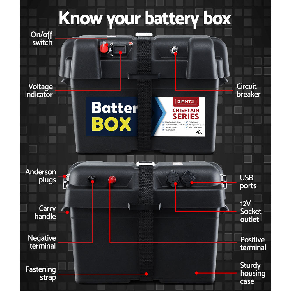 Giantz XL Portable Battery Box 12V Deep Cycle Solar Camping Caravan
