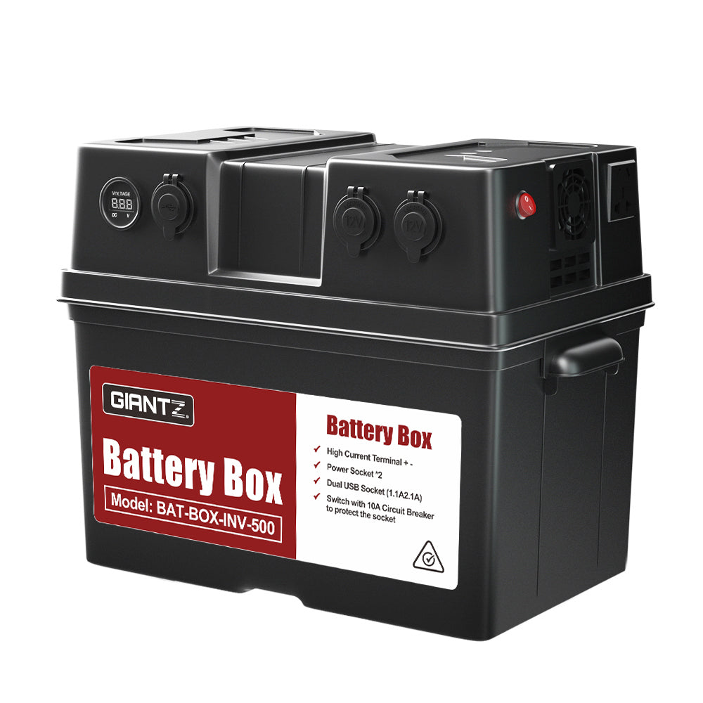 Giantz 500W Inverter Battery Box Portable Caravan Camping USB