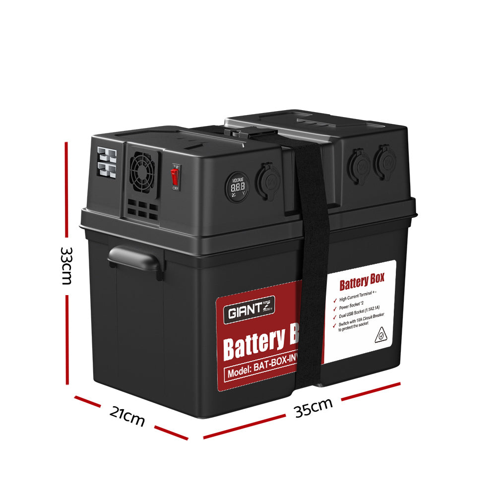 Giantz 500W Inverter Battery Box Portable Caravan Camping USB