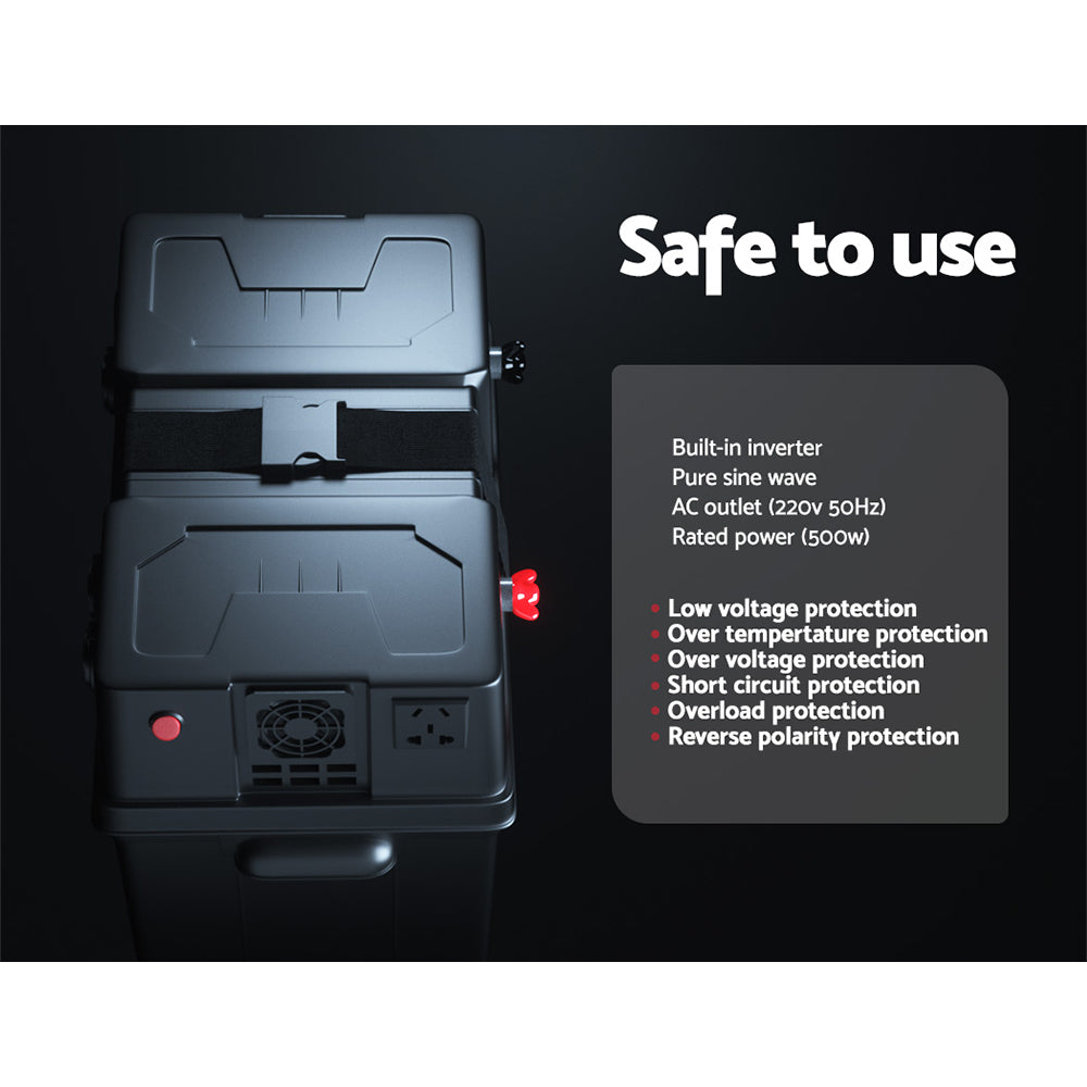 Giantz 500W Inverter Battery Box Portable Caravan Camping USB