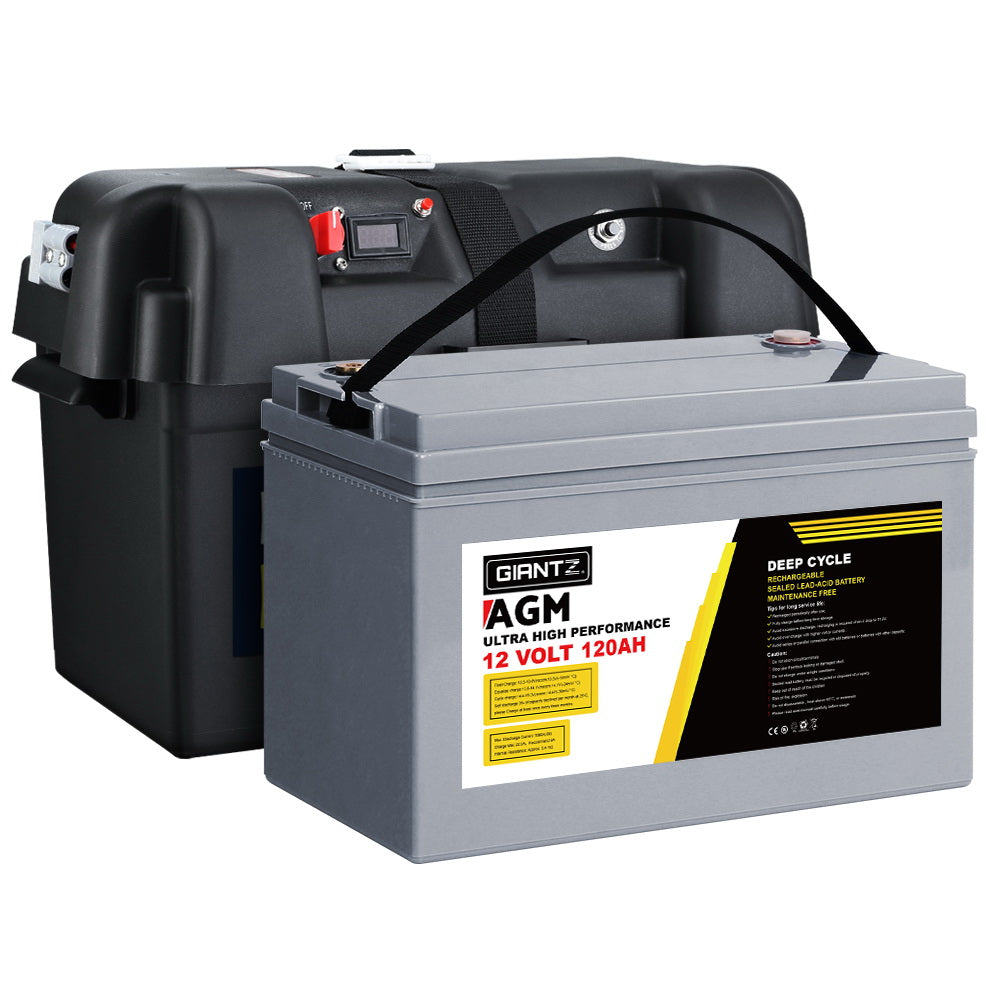 Giantz 12V 120Ah AGM Deep Cycle Battery with Battery Box