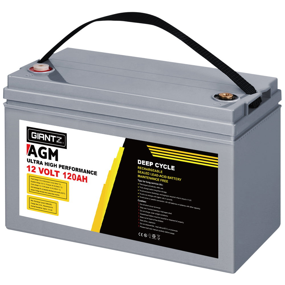 GIANTZ 120Ah AGM Deep Cycle Battery Portable Solar Caravan Camping Box