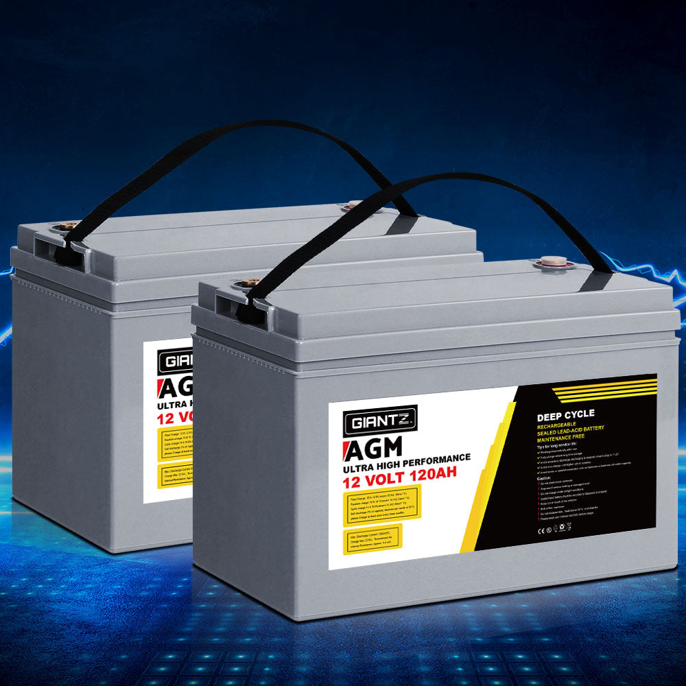 Giantz AGM Deep Cycle Battery 12V 120Ah x2 Portable