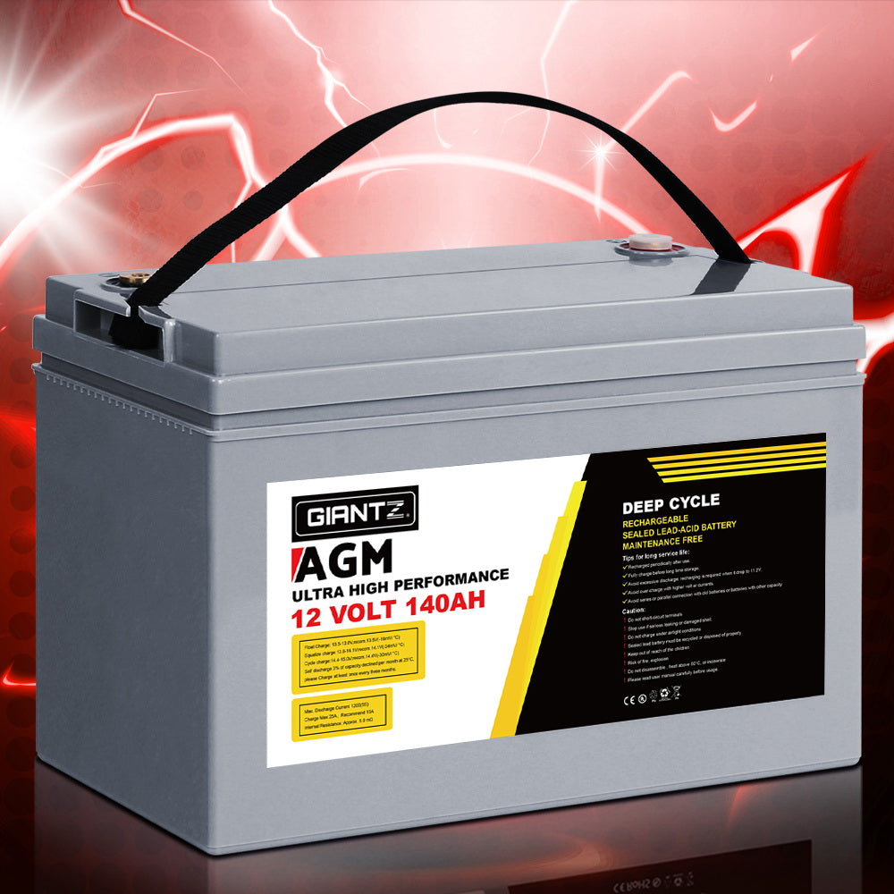 Giantz 12V 140Ah AGM Deep Cycle Battery Portable Solar Caravan Camping