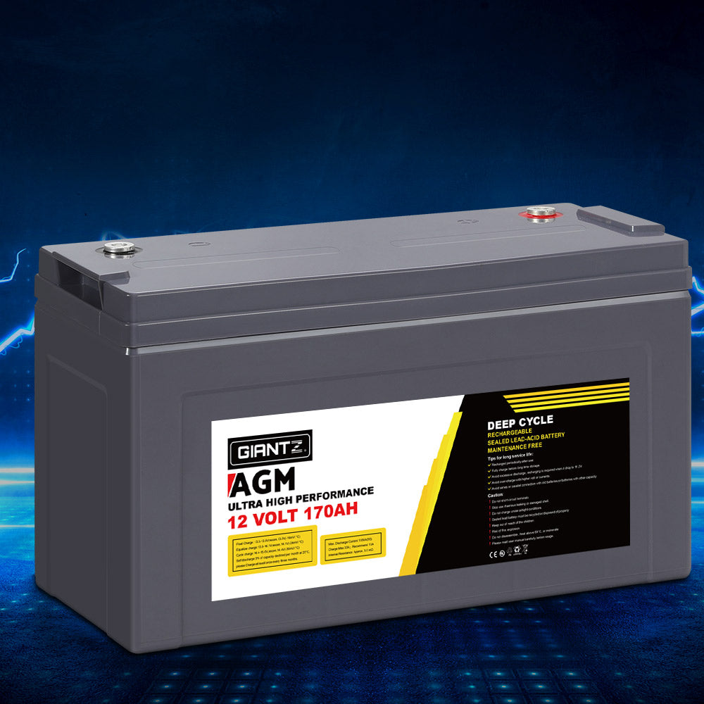 Giantz 12V 170Ah AGM Deep Cycle Battery Portable Solar Caravan Camping