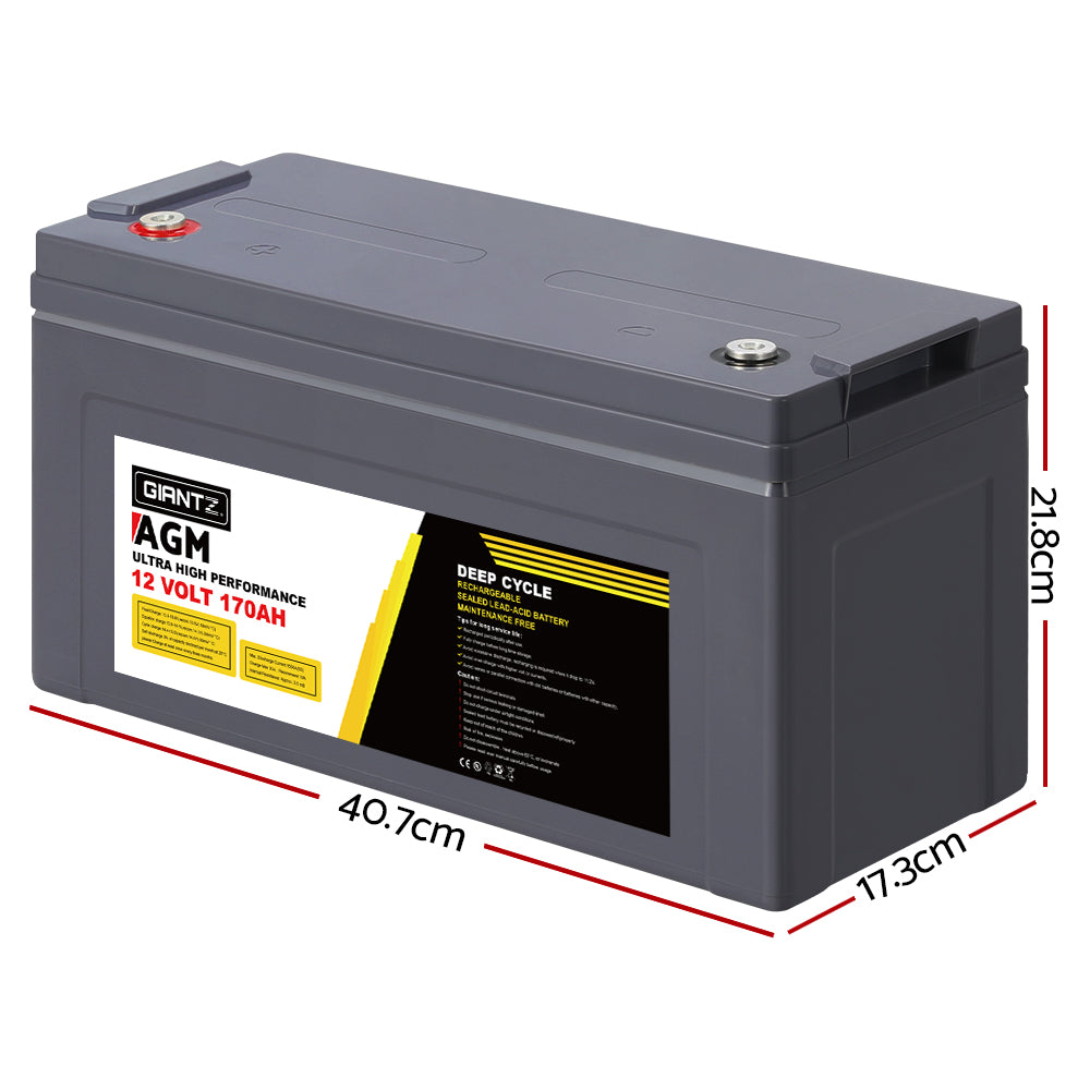 Giantz 12V 170Ah AGM Deep Cycle Battery Portable Solar Caravan Camping