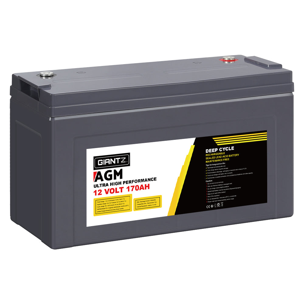 Giantz 12V 170Ah AGM Deep Cycle Battery Portable Solar Caravan Camping