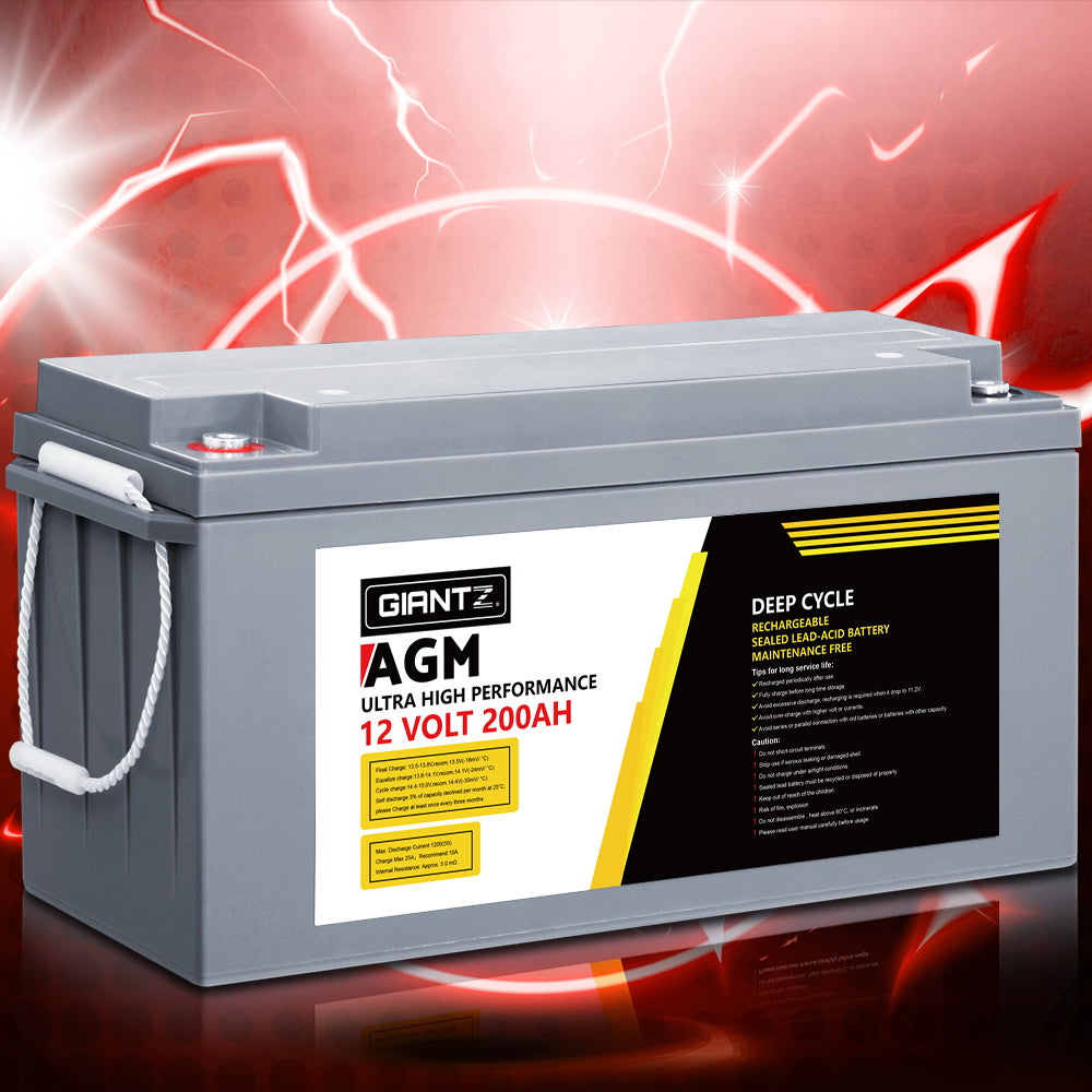 Giantz 12V 200Ah AGM Deep Cycle Battery Portable Solar Caravan Camping