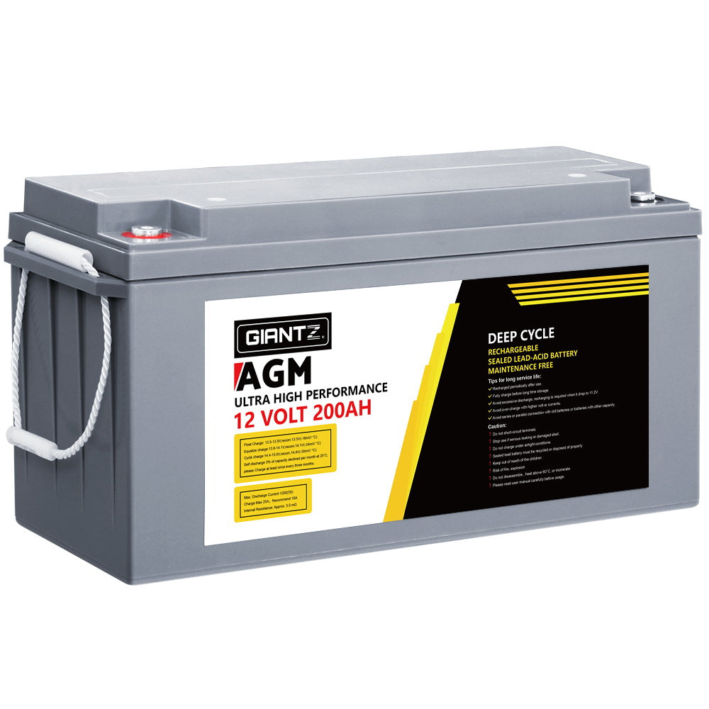 Giantz 12V 200Ah AGM Deep Cycle Battery Portable Solar Caravan Camping