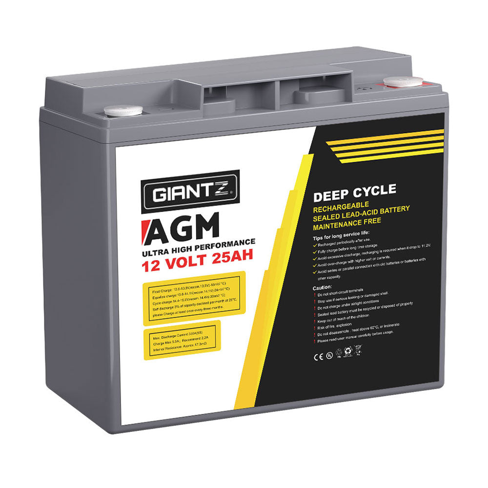 Giantz 12V 25Ah AGM Deep Cycle Battery Portable Solar Caravan Camping