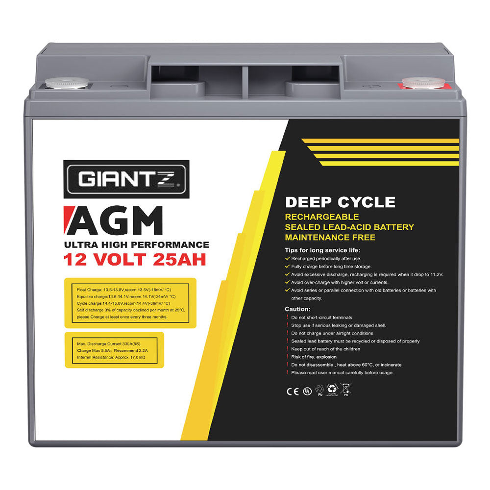 Giantz 12V 25Ah AGM Deep Cycle Battery Portable Solar Caravan Camping