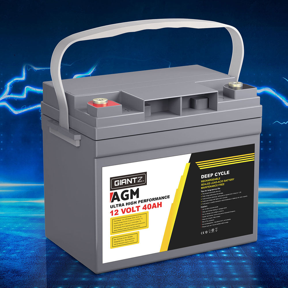 Giantz 12V 40Ah Deep Cycle AGM Battery Portable Solar Caravan Camping