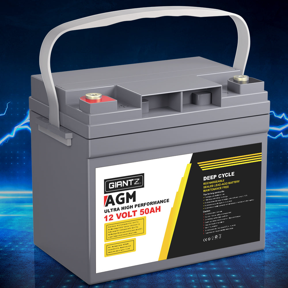 Giantz AGM Deep Cycle Battery 12V 50Ah Portable