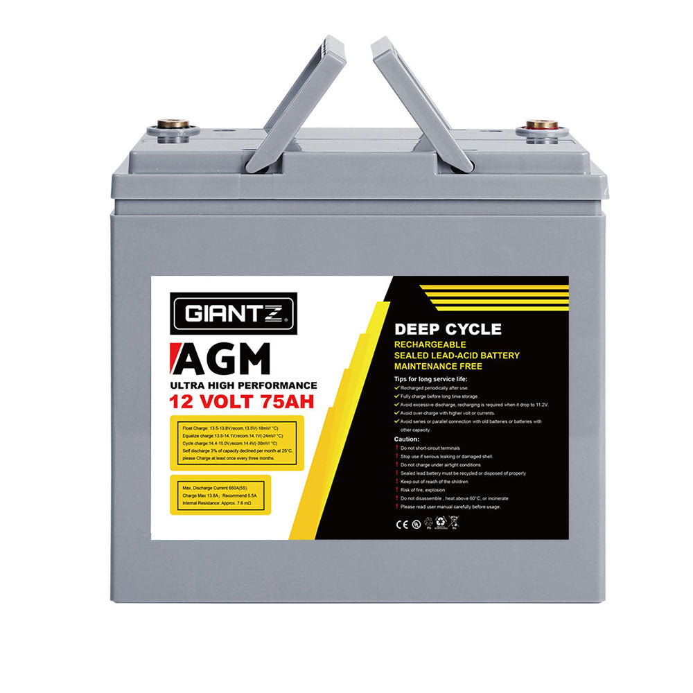 Giantz 12V 75Ah AGM Deep Cycle Battery Pack for Caravan Camping