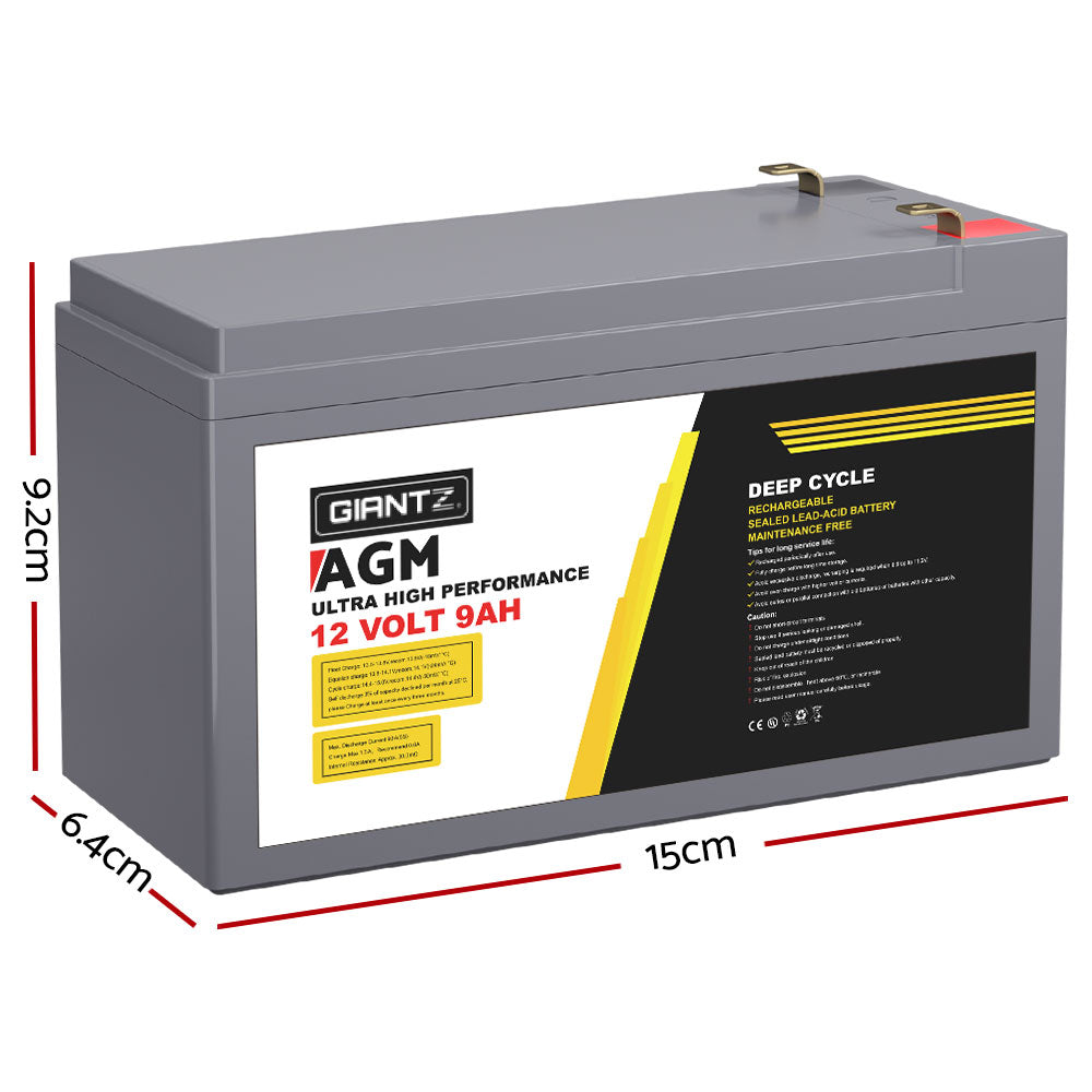 Giantz 12V 9Ah AGM Deep Cycle Battery Portable Solar Caravan Camping