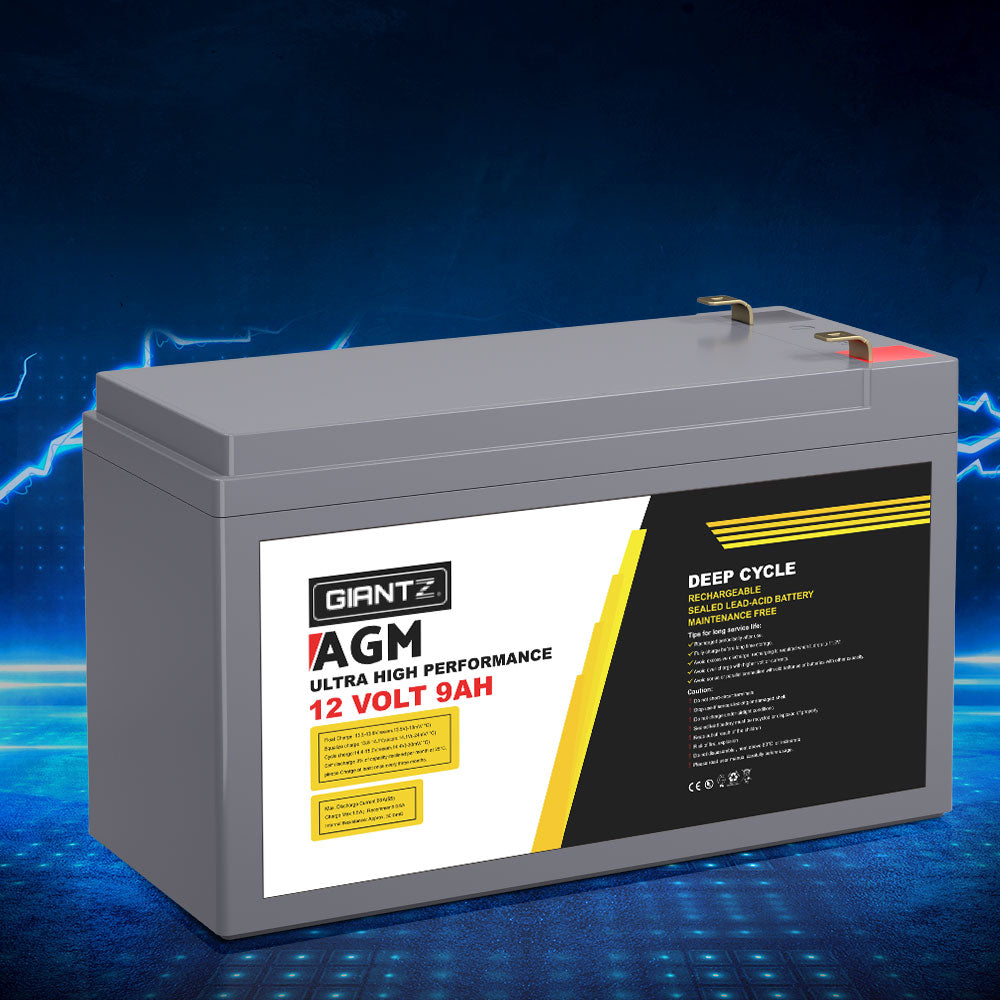 Giantz AGM Deep Cycle Battery 12V 9Ah Portable Solar Caravan Camping