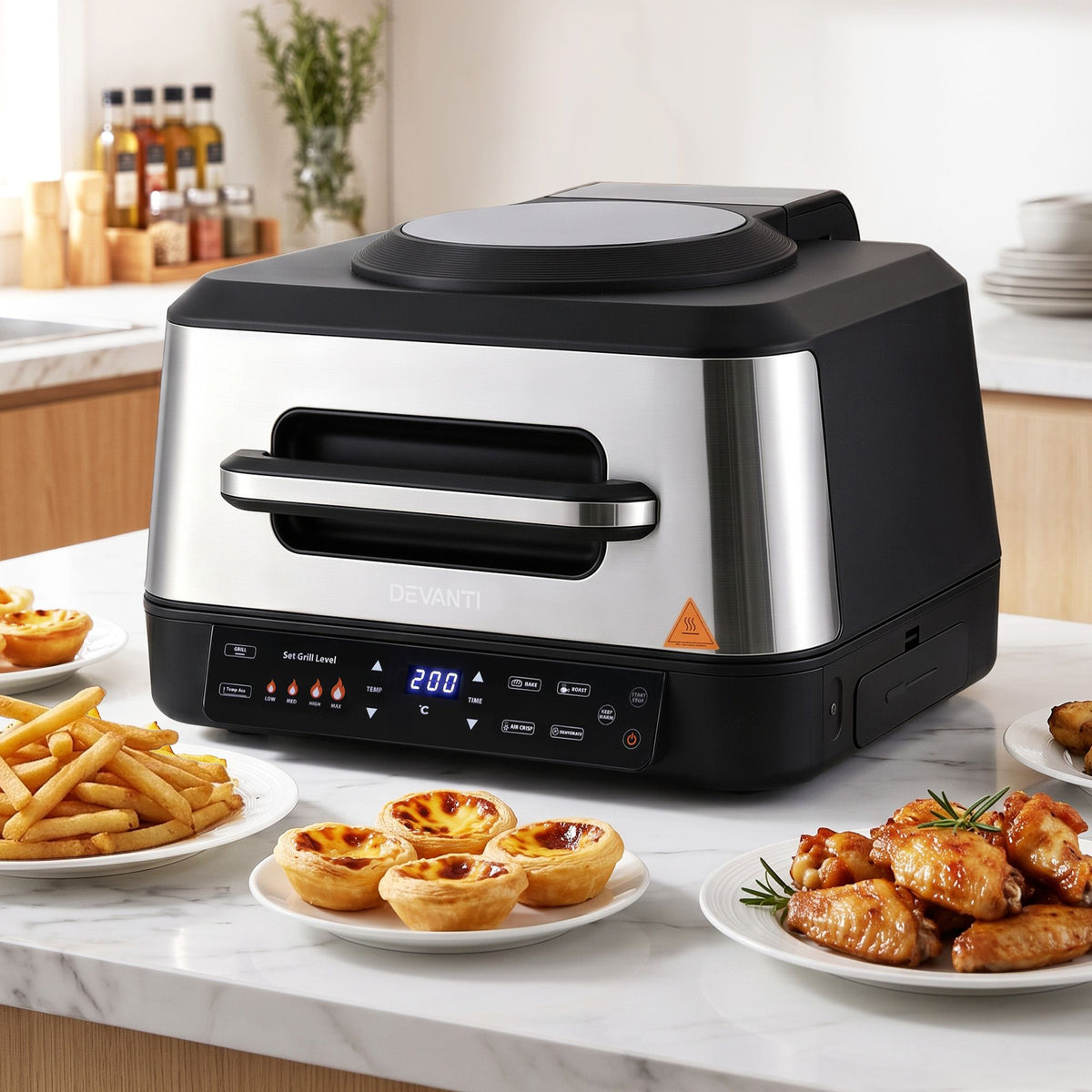 Devanti 5-in-1 Electric BBQ Grill Air Fryer, 2200W 8L Smart Thermometer