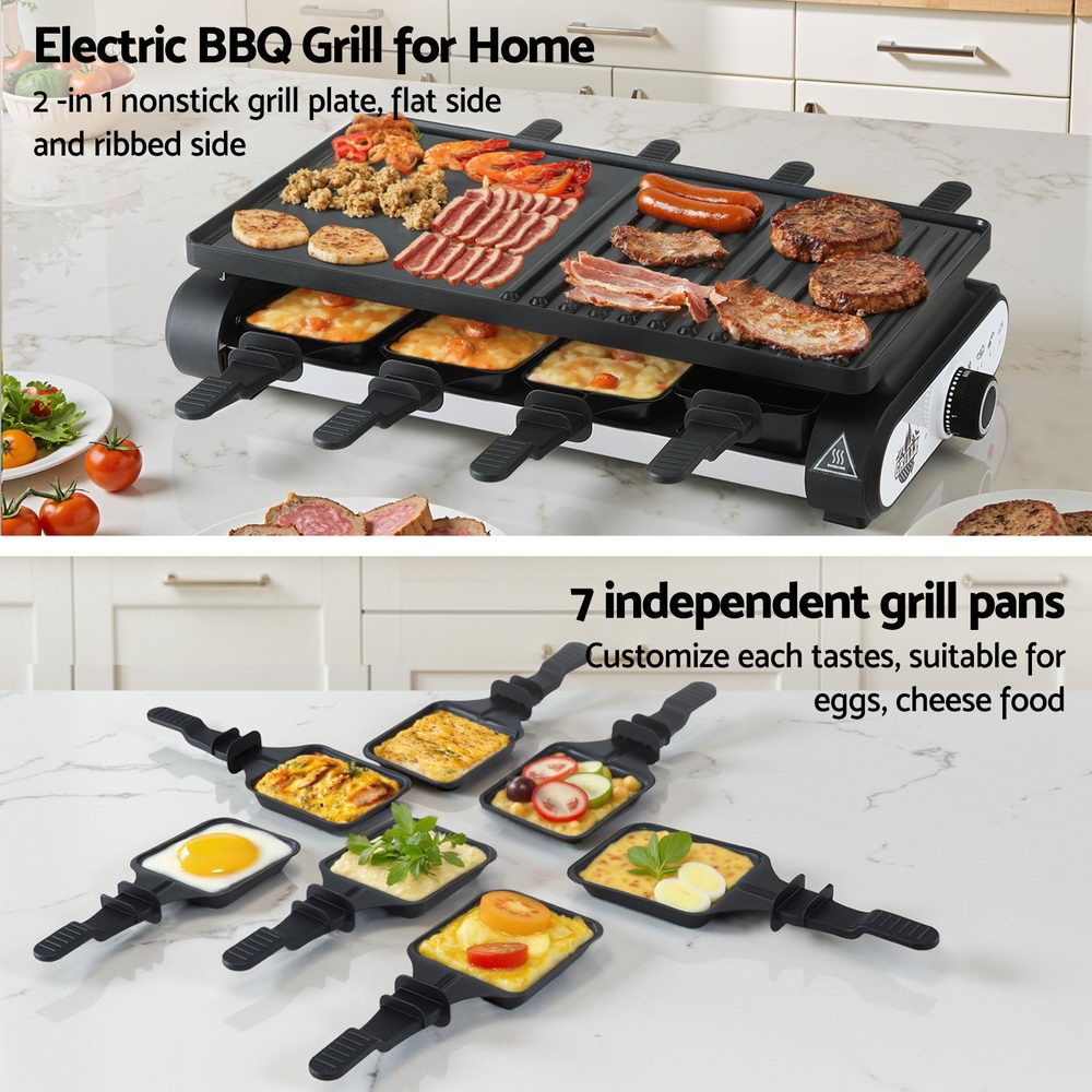 Grillz 1400W Electric BBQ Grill 7-Pan Non-Stick Adjustable Temperature