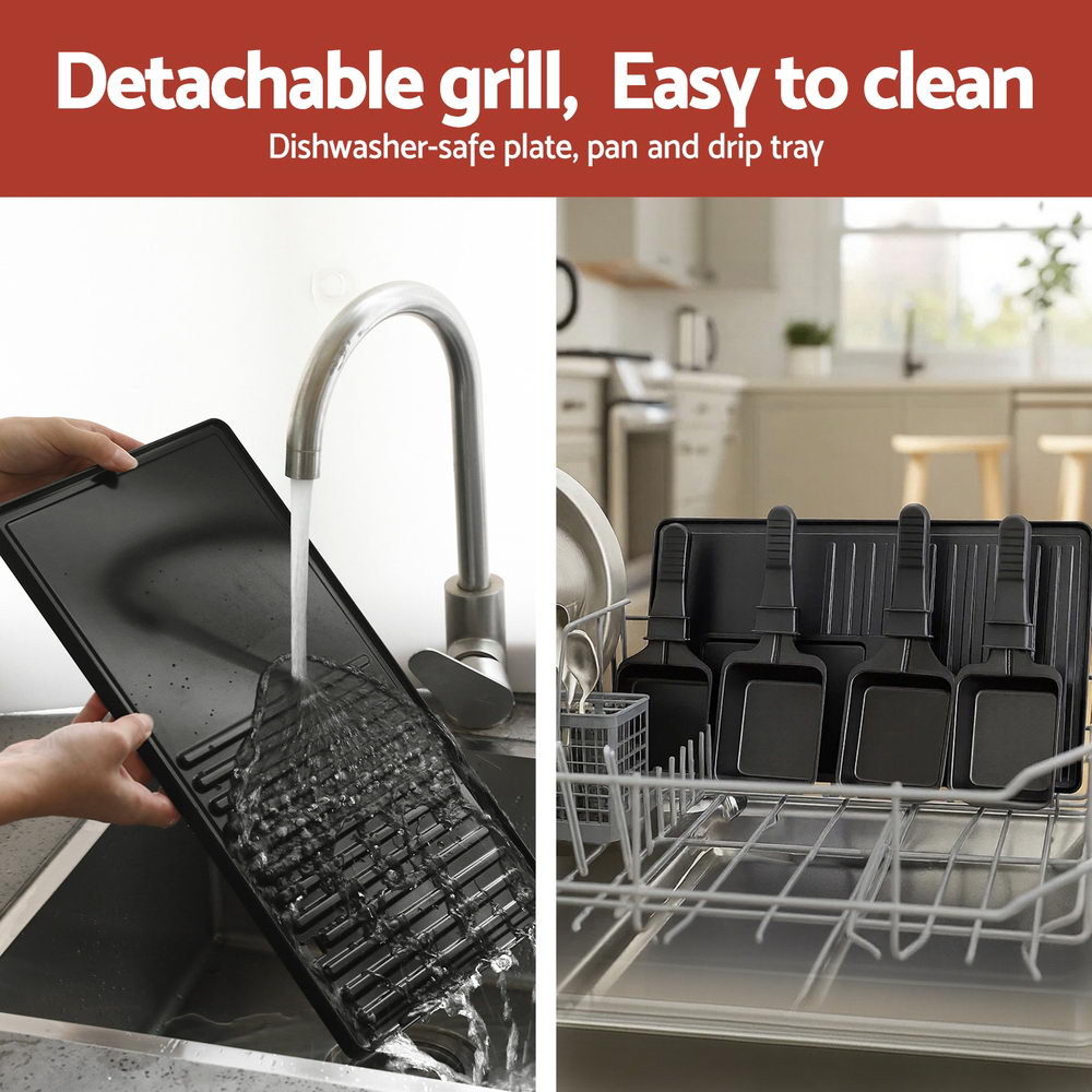 Grillz 1400W Electric BBQ Grill 7-Pan Non-Stick Adjustable Temperature