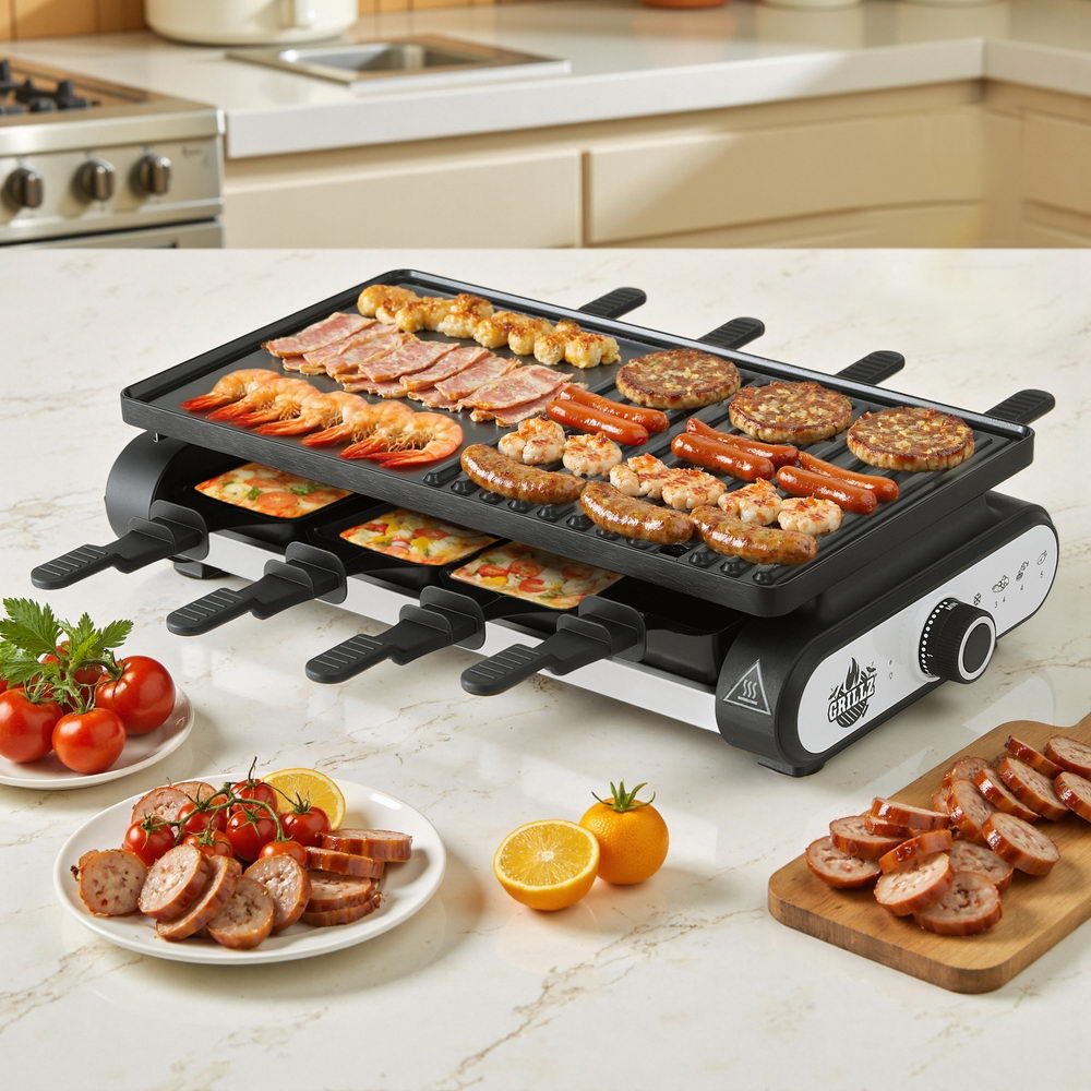 Grillz 1400W Electric BBQ Grill 7-Pan Non-Stick Adjustable Temperature