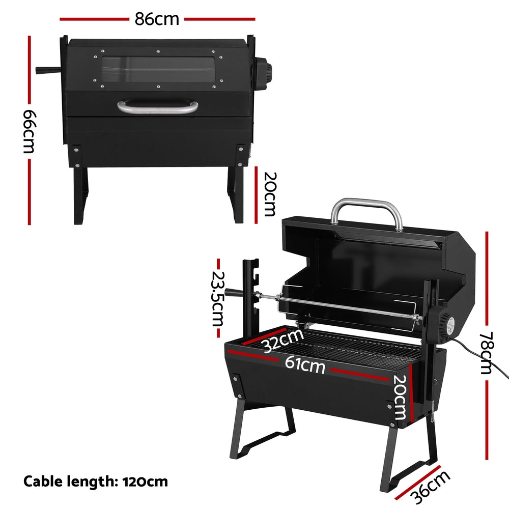 Grillz Charcoal Electric Smoker BBQ Roaster Black