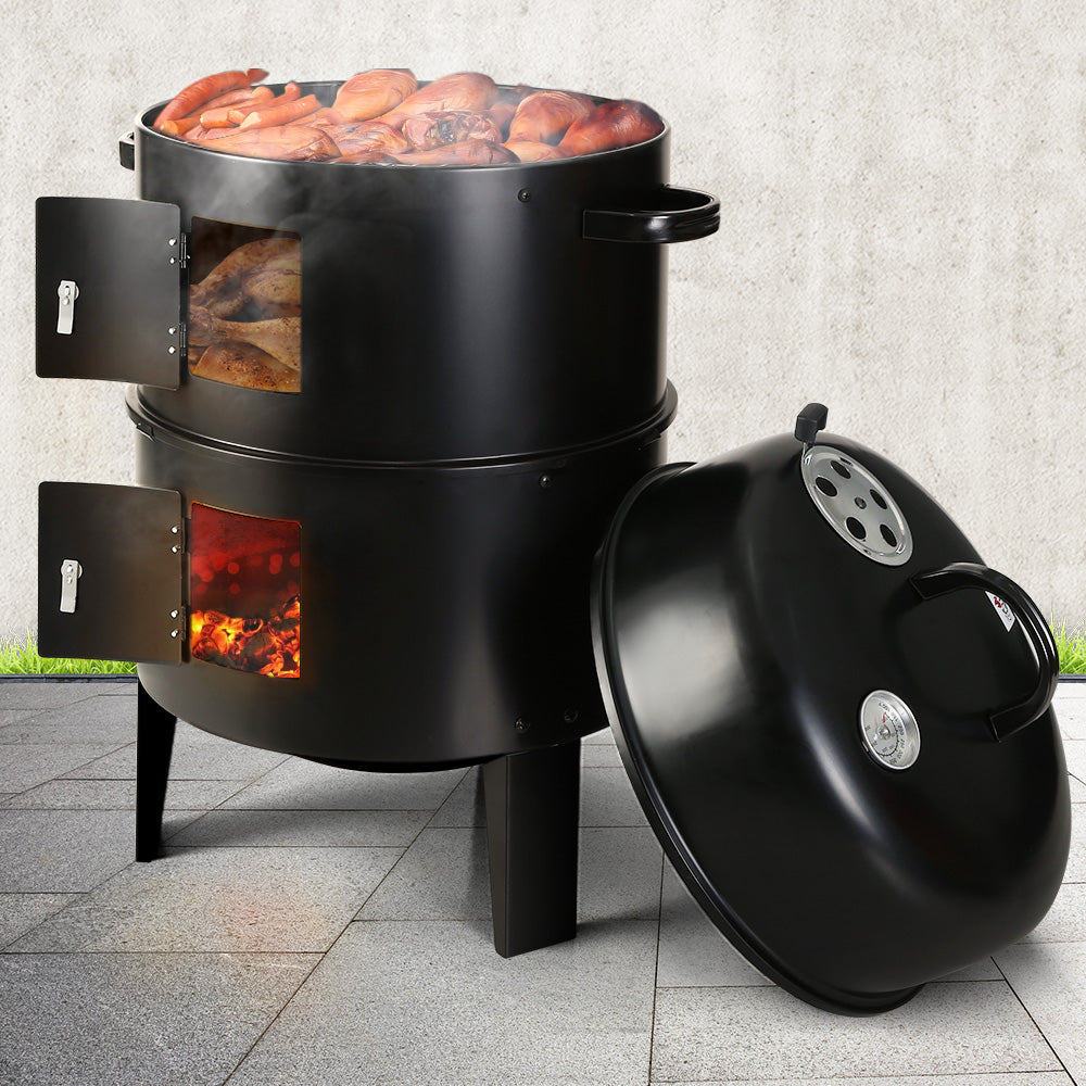 Grillz 3-in-1 Charcoal BBQ Smoker Black