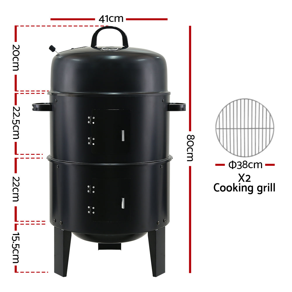 Grillz 3-in-1 Charcoal BBQ Smoker Black