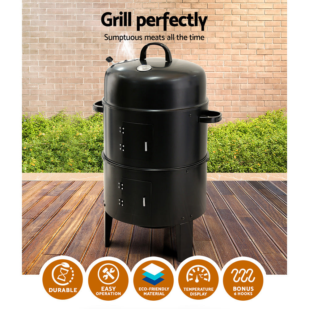 Grillz 3-in-1 Charcoal BBQ Smoker Black