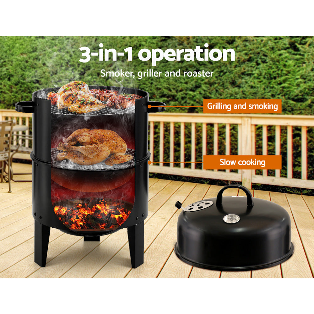Grillz 3-in-1 Charcoal BBQ Smoker Black