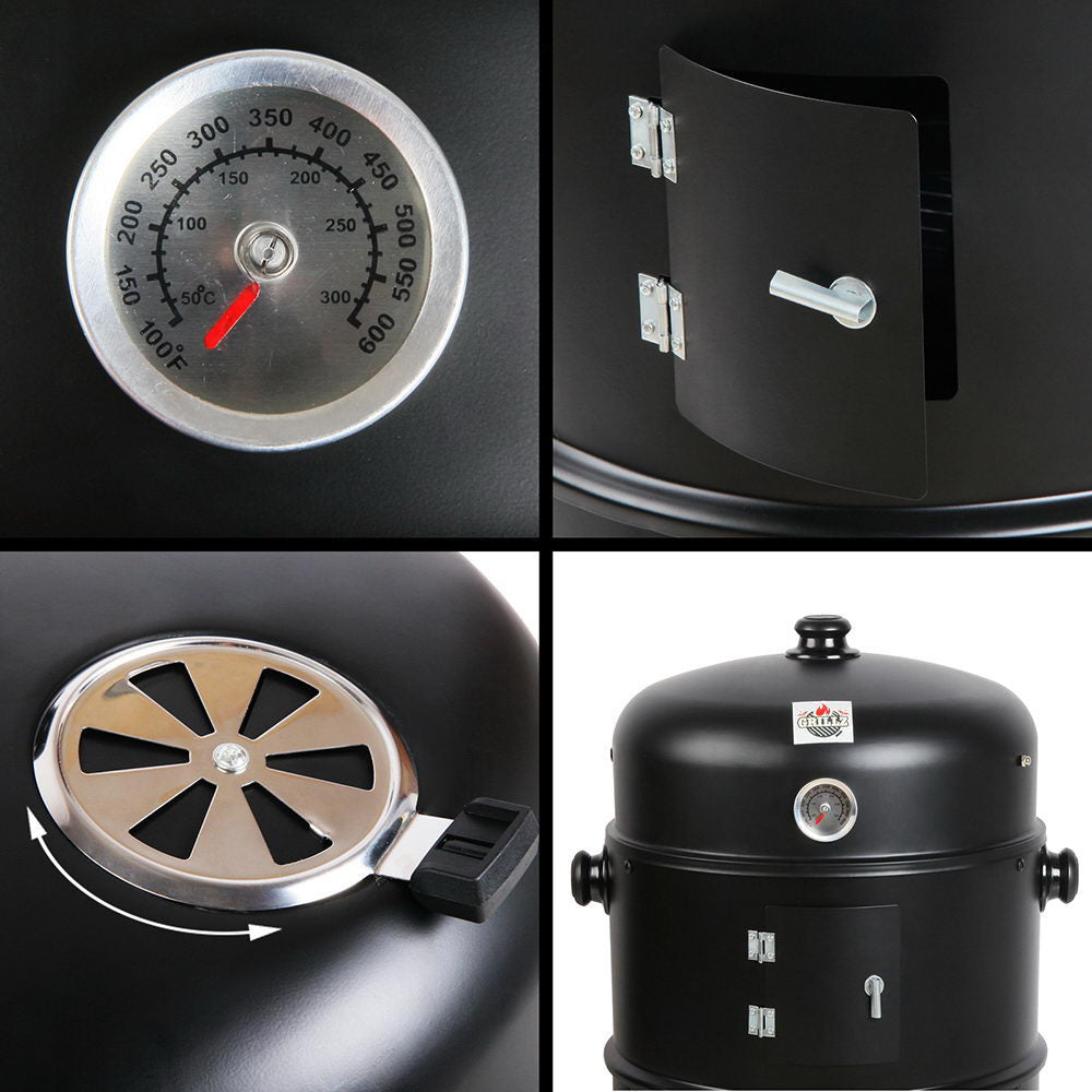 Grillz 3-in-1 Charcoal BBQ Smoker Black