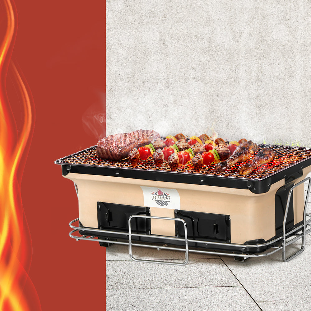 Grillz Portable Ceramic Hibachi BBQ Grill Charcoal Smoker