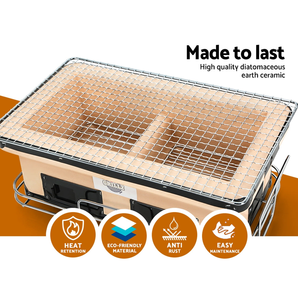 Grillz Portable Ceramic Hibachi BBQ Grill Charcoal Smoker