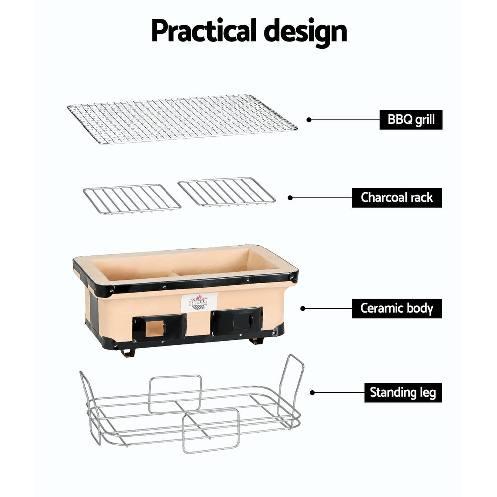 Grillz Portable Ceramic Hibachi BBQ Grill Charcoal Smoker