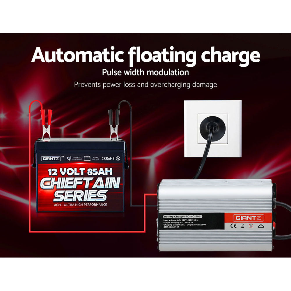 Giantz 12V 20A Car Battery Charger Inverter for ATV 4WD Boat Caravan